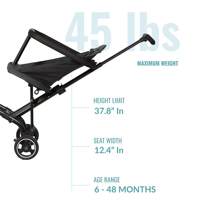 Lightweight and Compact Coast Rider Stroller with One Hand Easy Fold, Adjustable Handles and Soft Ride Wheels, Black