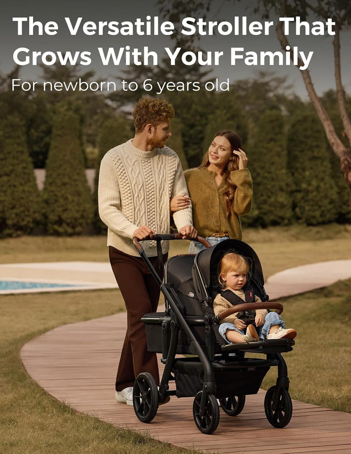 Changego Baby Stroller, Convertible Single-To-Double-To-Wagon Stroller with 23 Configurations, Seat Included, Large PU Wheels, All-Wheel Suspension ＆ Extendable UPF50+ Canopy