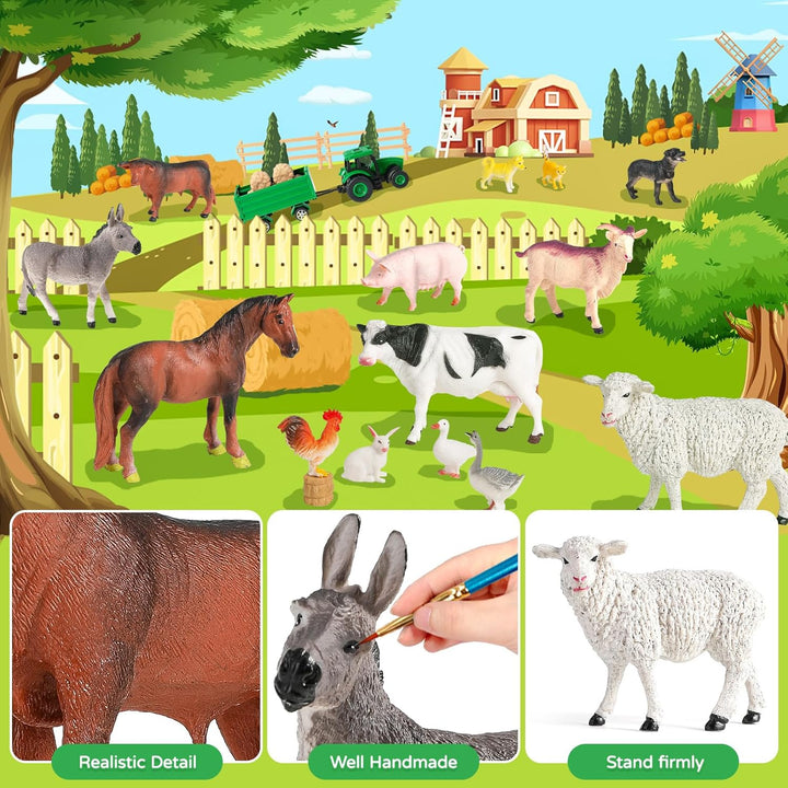 Farm Animal Toys for Toddlers,23 PCS Animal Toys with Realistic Animal Figurines,Tractor Toy and Fence,Farm Playset Educational Learning Toys for Toddlers Kids 3-5