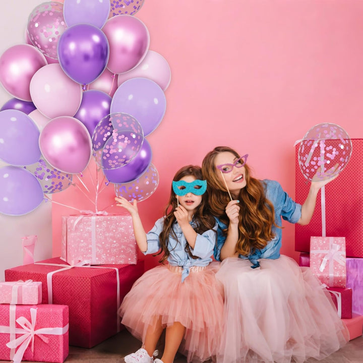 68Pcs Pink and Purple Balloons, 12 Inch Metallic Purple Pink Latex Balloon Confetti Ballons with Ribbons Party Balloons for Wedding Girls Birthday Baby Shower Decorations.