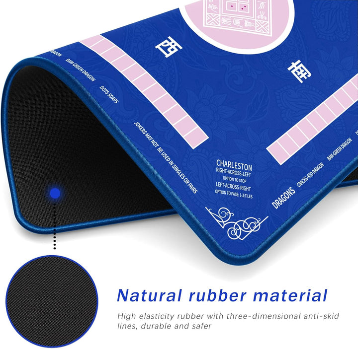 Mahjong Mat - Non-Slip Noise Reduction Gaming Mat 32.4X32.4 Inch for Mahjong/Poker/Board Games/Card Games/Dominoes (Blue)