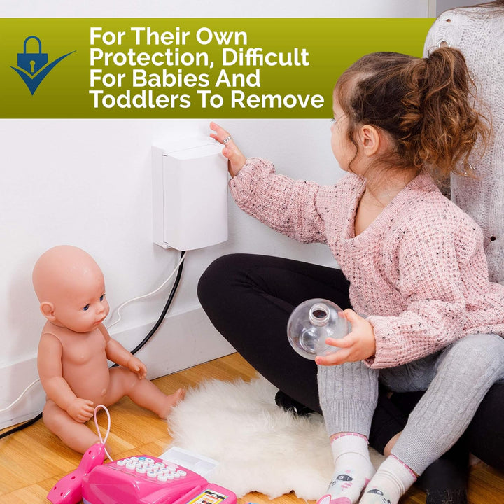 Baby Safety Outlet Cover Box (2 Pack) Double Lock for Much Better Toddler Proofing, Easier Operation, Simple 3 Step Install with Included Screws. Provides Extra Space inside for Plugs (2 Pack, White)