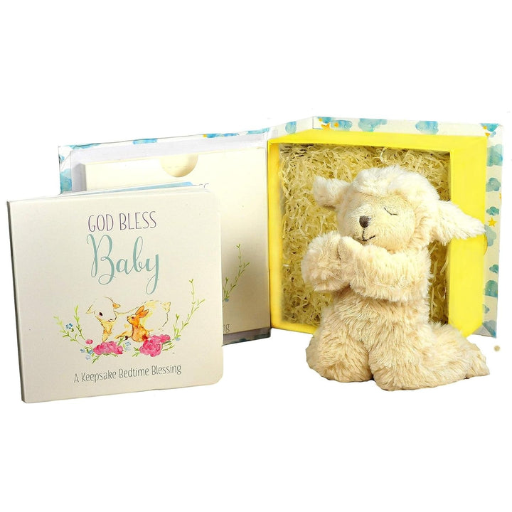 Catholic Baptism Set with Musical Prayer, Lamb & Baby’S First Prayer Book - 2-Pc White Presentation Box for Baptism Gifts for Boys