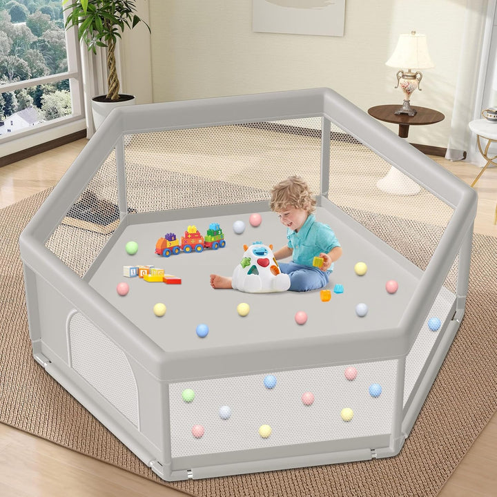 Baby Playpen 50X50 Inch, Play Pens for Babies and Toddlers Baby Fence Baby Play Yards for Indoor & Outdoor with Breathable Mesh Anti-Fall Playpen