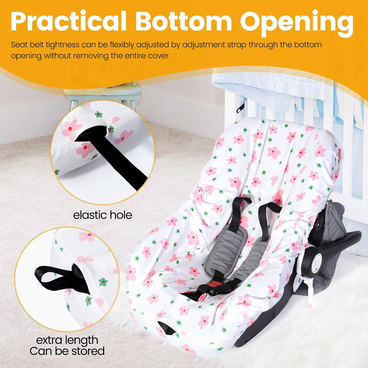 Infant Car Seat Cover Liner, Universal Fit Carseat Protective Cover, Made of 100% Cotton - Breathable Prevent Wear & Dirt Suitable Travel Systems (0-12M), Easy to Clean, Machine Washable, Pink