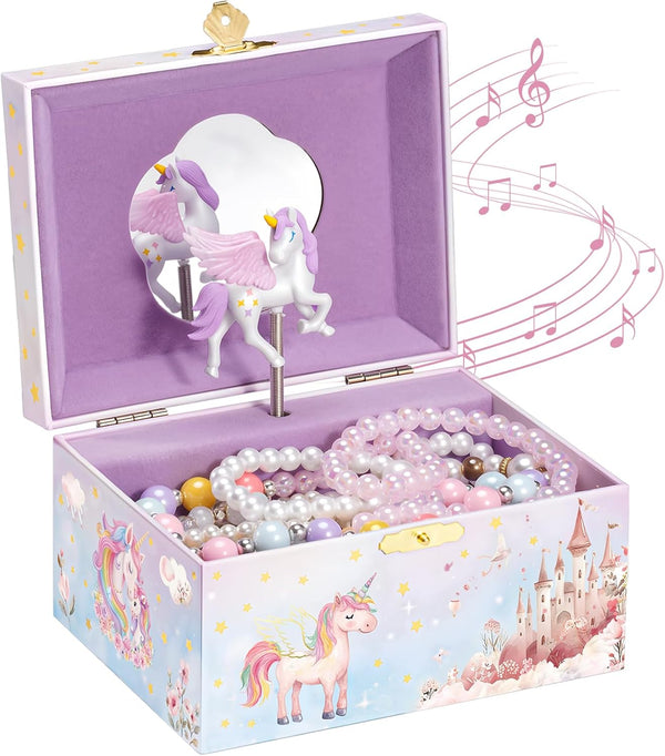 Unicorn Jewelry Box for Girls, Musical Kids Jewelry Box with Spinning Unicorn Doll, Birthday Gifts for Little Girls Children Toddler Ages 3 4 5 6 7 8 -Pink (Box Only)