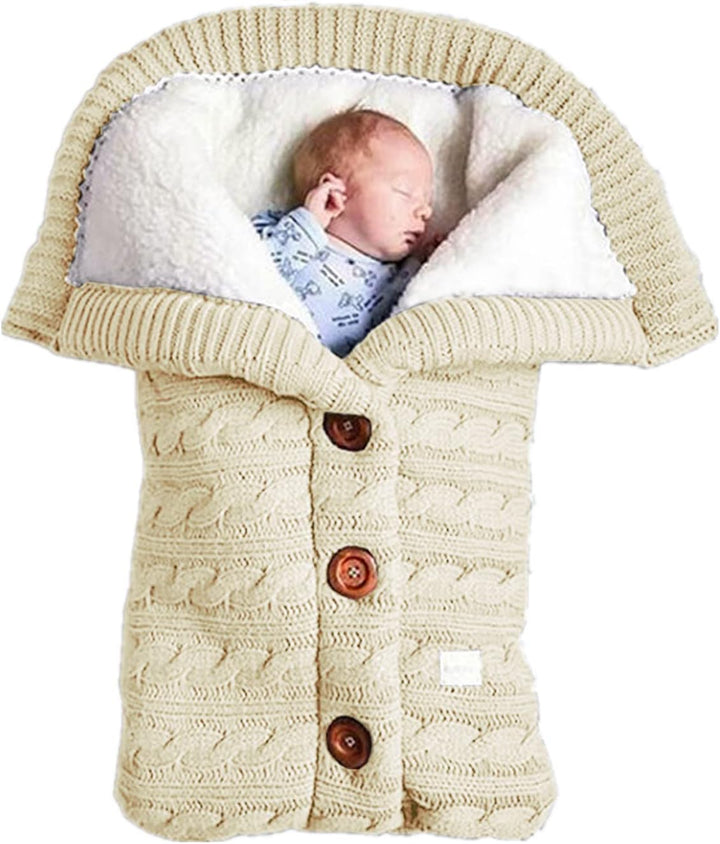 Warm Baby Sleeping Bag Envelope Winter Kid Sleepsack Footmuff Stroller Knitted Sleep Sack Newborn Knit Wool Swaddling Blanket (Gray)