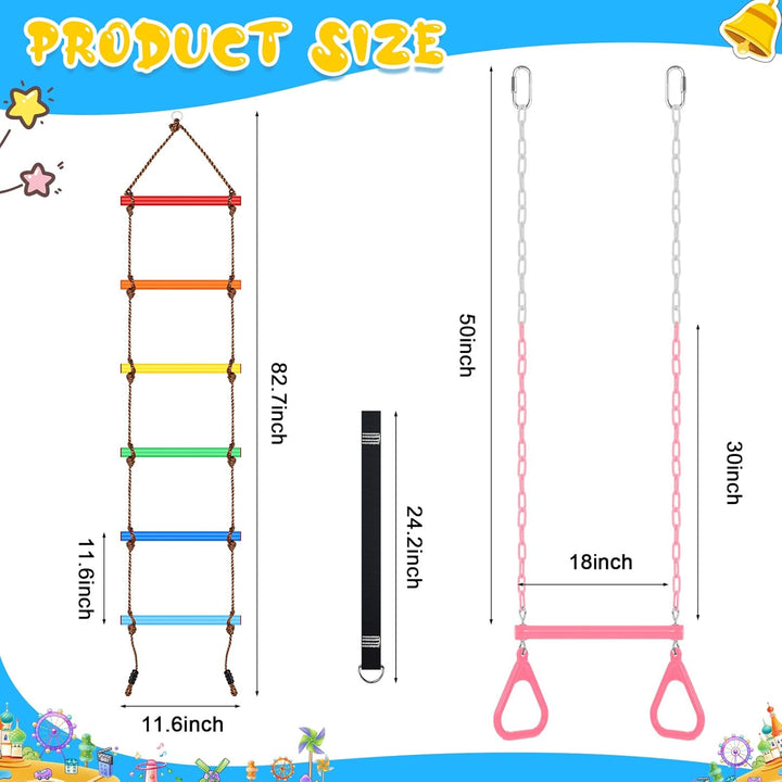 2 Pack Gym Swing Sets 48'' Trapeze Swing Bar Monkey Bar Heavy Duty Chain with Locking 6.8Ft Climbing Rope Ladder Climbing Game for Accessories Tree House Playground Outdoor Play (Pink)