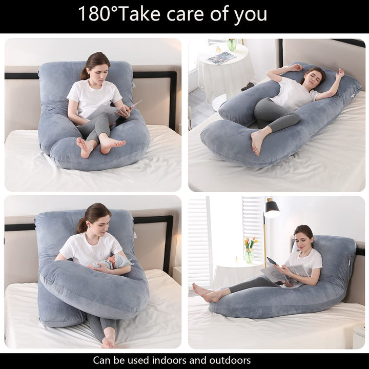 Pregnancy Pillow J-Shaped Full Body Pillow, 59 Inch with Velvet Cover Easy to Remove and Wash, Support Pregnant Women'S Backs Legs and HIPS, Improve Sleep,Pregnancy Pillow for Women ，Gray