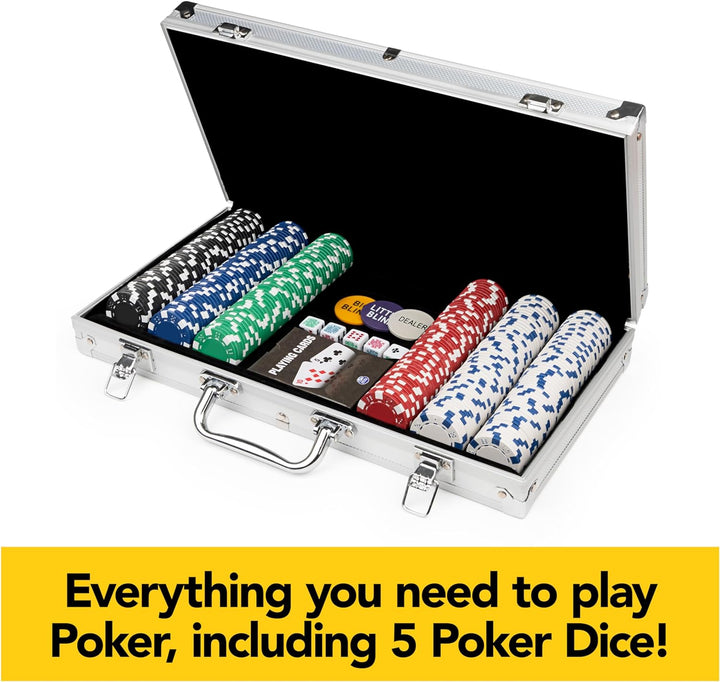 , Cardinal Classics, 300-Piece Poker Set with Aluminum Carrying Case & Professional Weight Chips & Poker Dice, for Ages 8+