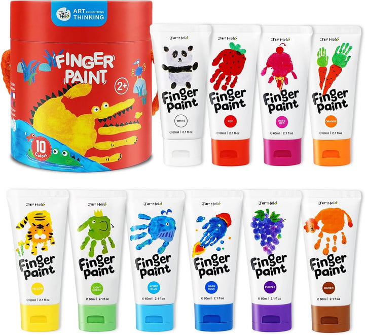 Washable Finger Paints for Toddlers, 10 Colors Large Capacity (2.1Fl Oz), Non Toxic Baby Paint for Hand and Feet, Safe Art Supplies, Preschool Learning Gifts for Kids Age 2+