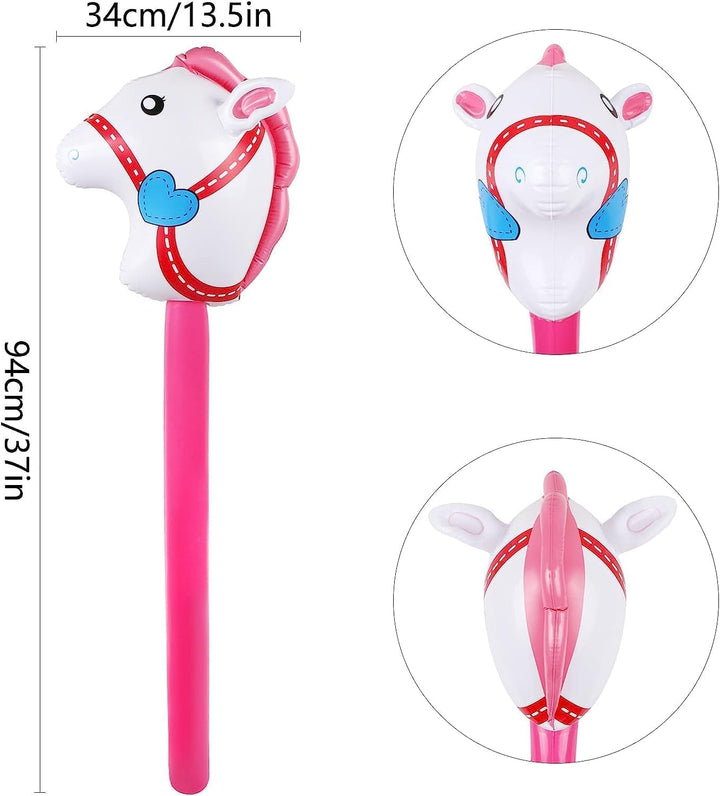4 Pieces Inflatable Stick Horse Inflatable Horse Head Stick Balloon Funny Stick Horse Toy for Kids Inflatable Horse on a Stick for Birthday Cowboy Party Supplies(37 Inch Pink)