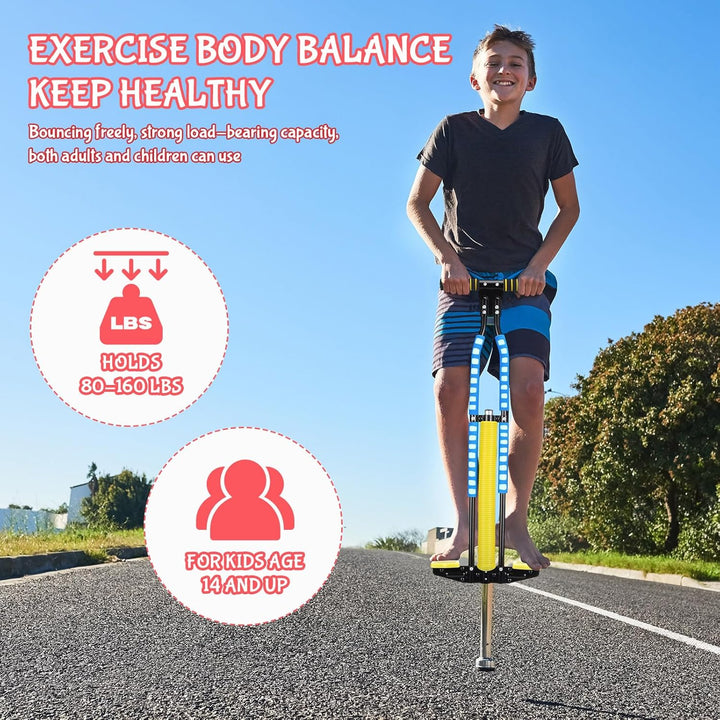2 Pcs Pogo Stick, Suitable for 80-160 Lbs, Soft Foam Jump Stick, Easy Grip Handles, for Beginners Teens Adults Outdoor Exercise Body Balance Keep Healthy(Blue, Red)