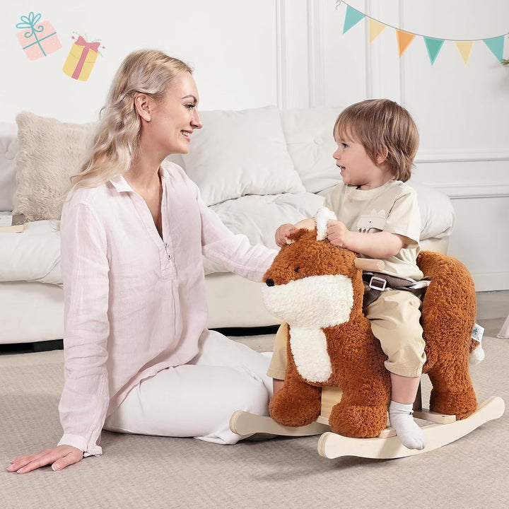 - Baby Rocking Horse, Brownish Red Fox Rocking Horse with Seat Belt, Plush Animal Rocker for Kids, Stuffed Rocker Toy for Children 6M-3 Years Old Girl&Boy