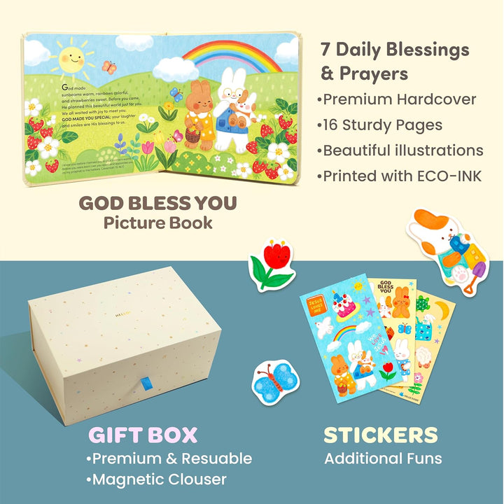 Praise Bunny Christian Baby Gift Set – 11” Musical Plush with 3 Bible Songs, Blessing Book, Keepsake Box & Stickers – Perfect Baptism, Christening Gift for Boys & Girls