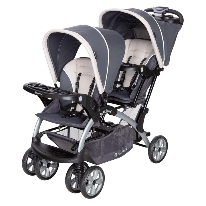 Double Infant and Toddler Stroller W/ Harness and Basket, Sit N' Stand, Stormy