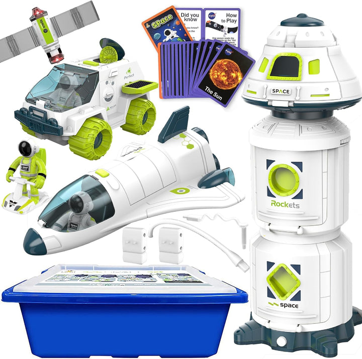 Space Rocket Shuttle Toy Set, Spacecraft Airplane Toys for Kids with Lights & Sound & Astronaut Figures,Spaceship Toys Gift for Boys 3-5-8