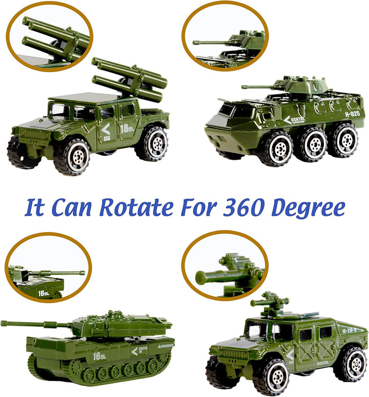 Die-Cast Military Vehicles,6 Pack Assorted Alloy Metal Army Vehicle Models Car Toys,Mini Army Toy Tank,Jeep,Panzer,Anti-Air Vehicle,Helicopter Playset for Kids Toddlers Boys