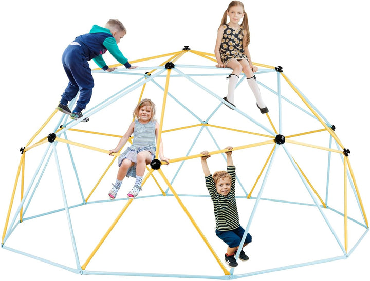 Climbing Dome, 10FT Geometric Dome Climber with Hammock and Swing, Jungle Gym Supports 750LBS and Easy Assembly for Kids 3 to 10 Years Old, with Climbing Grip, Outdoor Backyard Play Equipment