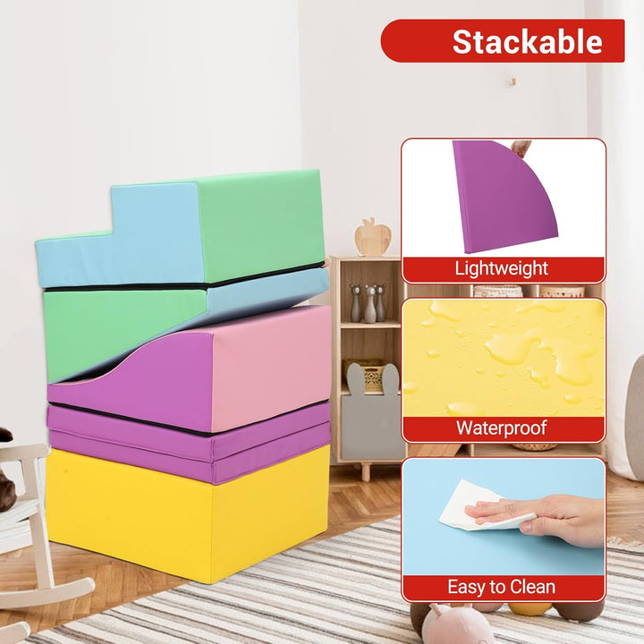 Soft Climbing Indoor Set, Foam Climbing Blocks for Toddlers, Waterproof Toddler Climbing Toys, Baby Jungle Gym Indoor Lightweight, Easy to Clean Foam Play Gym 6PCS
