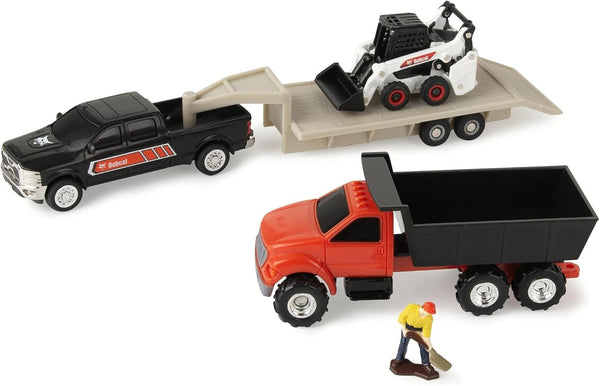 1/64 Bobcat 5 Piece Construction Set with Dump Truck, Gooseneck Trailer, Man & Skid Loader 16502