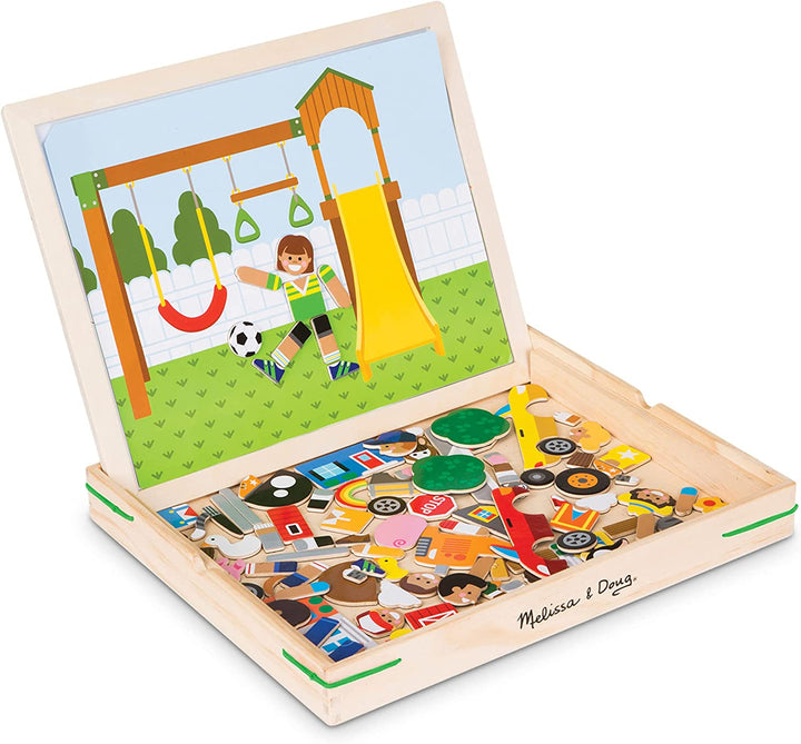 Wooden Magnetic Matching Picture Game with 119 Magnets and Scene Cards Magnetic Book Scenes for Kids Ages 3+