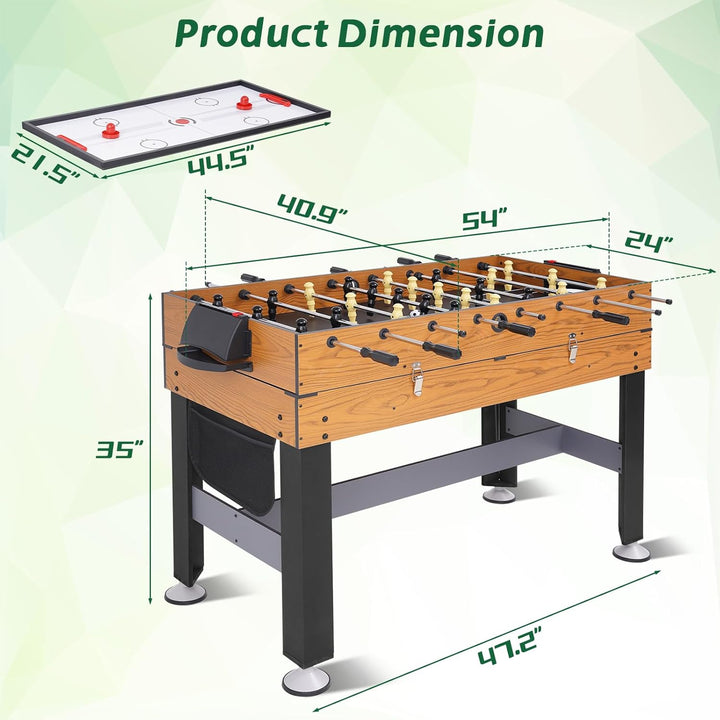 54" 4-In-1 Multi Game Table, Combination Game Table Set, Combo Games Table for Home, Game Room W/Soccer, Billiards Tabletop, Table Tennis, Hockey Tabletop