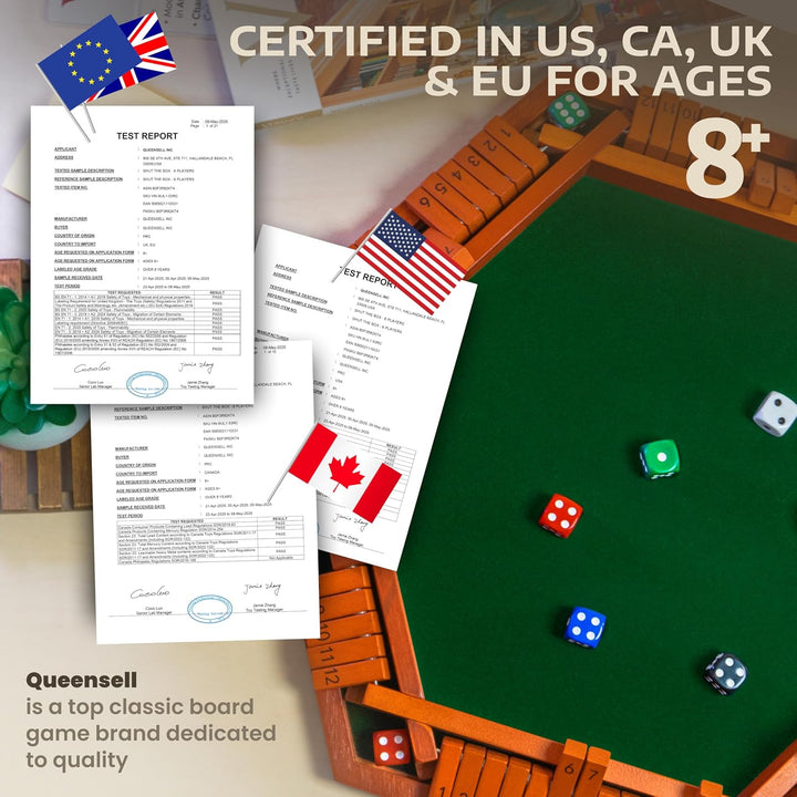 Shut the Box Game Wooden Board for 1-6 Players - 16-Inch Shut the Box Game 12 Numbers for Adults & Kids - Ideal for Games Night