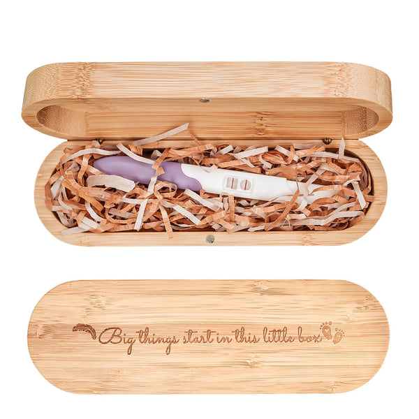 Pregnancy Annoucement,Pregnancy Test Keepsake Box, Baby Reveal to Husband, Surprise Announcement Gift, Bamboo Annoucement Gifts with Raffia, Baby Annoucement Gifts Box