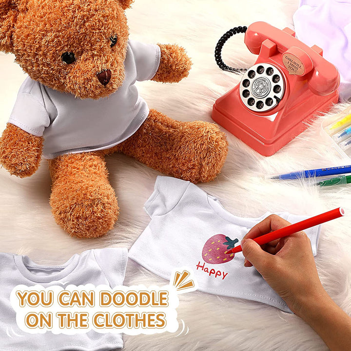 12 Pcs DIY Bear Shirts White Plush Bear Clothes Basic Tee Shirt Classic White Toy Clothes Crew Neck Stuffed Animal Fit 14-18 Inches Stuffed Dolls Gifts