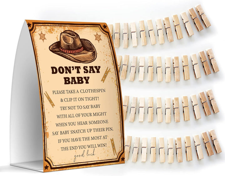 Don'T Say Baby Set - One 5X7 Sign and 50 Mini Clothespins, Baby Shower Games, Baby Shower Decoration, Gender Neutral Baby Shower - Msjb041
