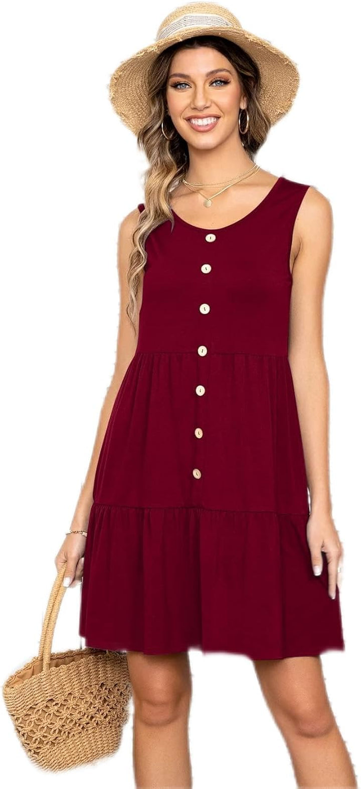 ROLVK Women'S Casual Dresses Solid Button Smock Dress Charming Mystery Special Beautiful