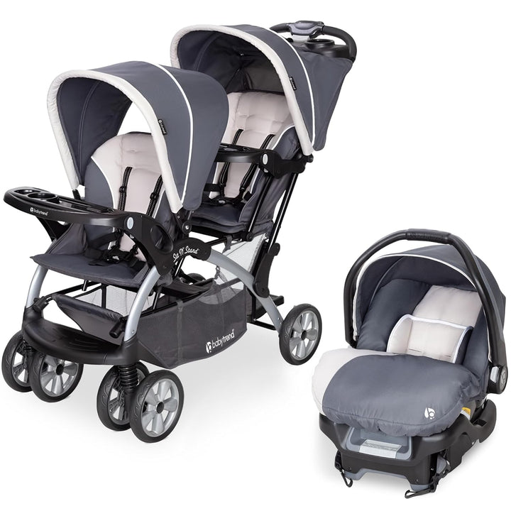 Infant and Toddler Double Stroller & Car Seat Combo, 2 Pc Set, Stormy - Portable and Lightweight Stroller Duo and Car Seat Travel System Tandem