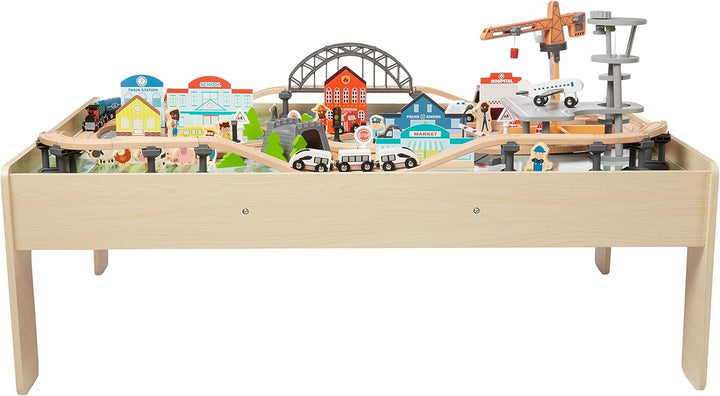 120 Piece Wooden Train Set with Table, Sturdy Tracks and Storage Bin, Multi-Activity, Kids Gift for Age 3Y+, 48.62 X 18.07 X 7.01 In