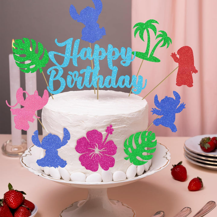 10Pcs Glitter Cartoon Birthday Decorations Cake Toppers, Cute Cartoon Birthday Party Cake Decorations for Boys Girls Birthday Party Baby Shower Party