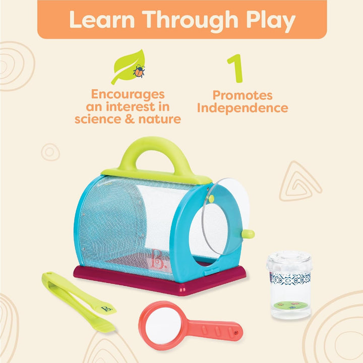 – Bug Bungalow Insect Catching Kit with Mesh Case, Magnifying Container, Tweezers & Magnifier – Educational Outdoor Toys for Toddlers – Nature Exploration Set for 3+ Years