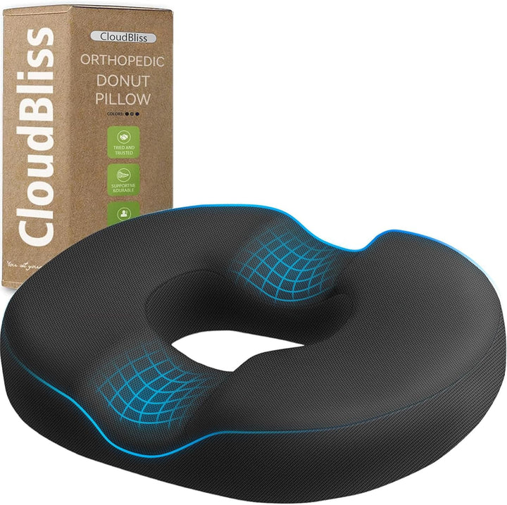 Donut Pillow Seat Cushion Chair Pad for Tailbone Pain Relief and Hemorrhoids, Memory Foam Seat Chair Cushion for Postpartum Pregnancy, Seat Cushions for Men and Women for Home & Office, (Black)