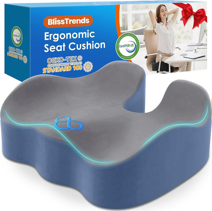 Seat Cushion,Thick Memory Foam Cushions for Office Chair, Car Seat, Airplane, Relieving Pressure Tailbone Sciatica Back Pain for Long Sitting Office Workers, Car Drivers 4.7In Thick Black