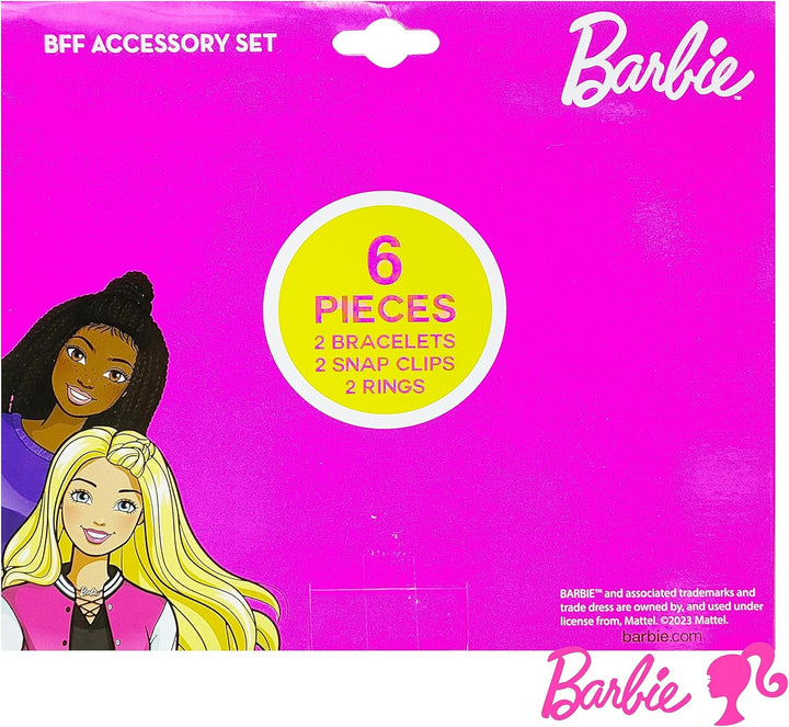 Barbie Accessories for Girls 6 Piece Toy Jewelry Box Set with 2 Rings, 2 Bead Bracelets, and Snap Hair Clips Ages 3+