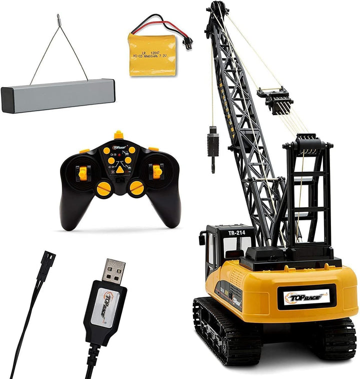 15 Channel Remote Control Crane Toy - Battery Powered 1:14 Scale RC Construction Vehicles with Heavy Metal Hook - Toy Truck for Kids 8-12 - Full Functional RC Crane with 2.4Ghz Remote