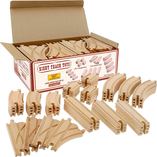 Wooden Train Track 52 Piece Set-18 Feet of Track Expansion - 5 Distinct Pieces - 100% Compatible with All Major Brands Including Thomas Wooden Railway System: Screen Free Christmas Gift for Toddlers