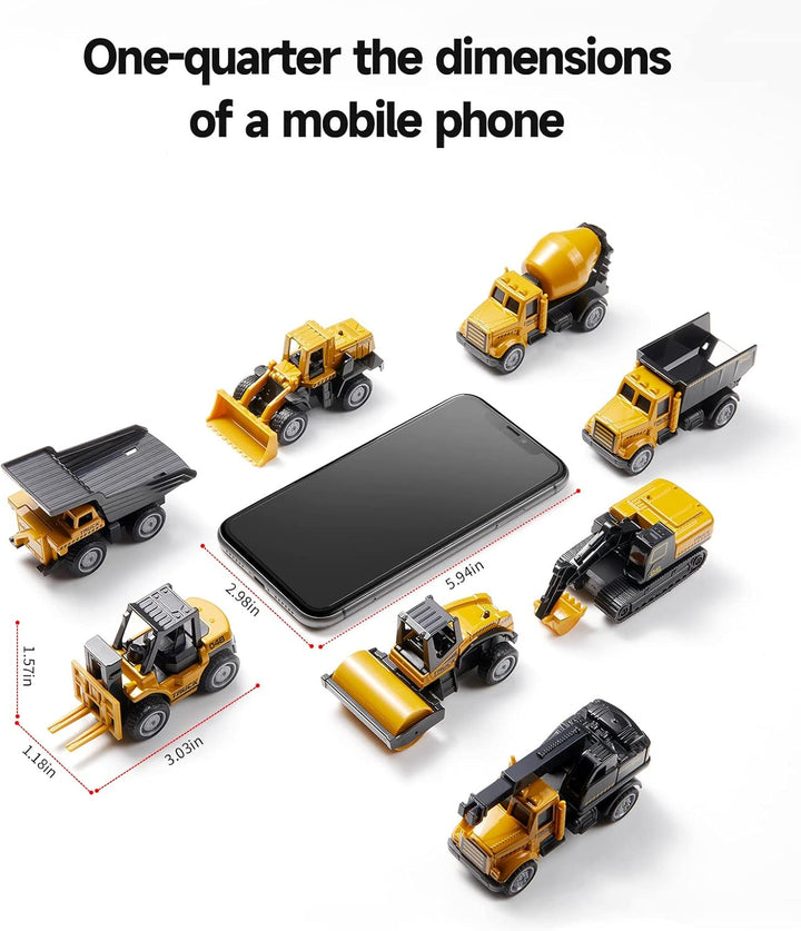 Alloy Small Construction Cars Vehicles, Die Cast Mini Construction Truck Toys, Heavy Duty Bulldozers Excavator Cement Dump Toys Outdoor Easter Gifts for Kids Toddler