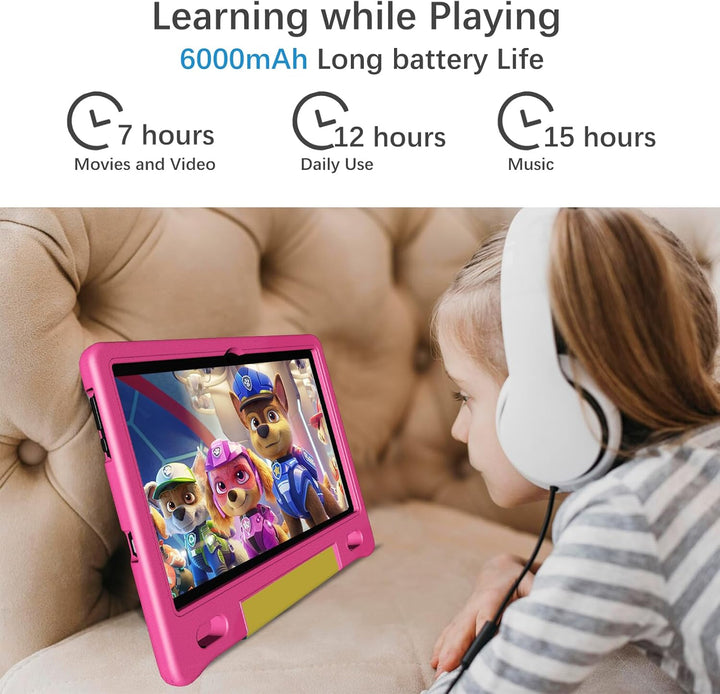Kids Tablet with Strap, Android 14 Tablet for Kids 10 Inch, Toddler Tablets Octa-Core 64GB 1TB Expandable, Children'S Tablets with Case, Bluetooth Wifi Parental Control Dual