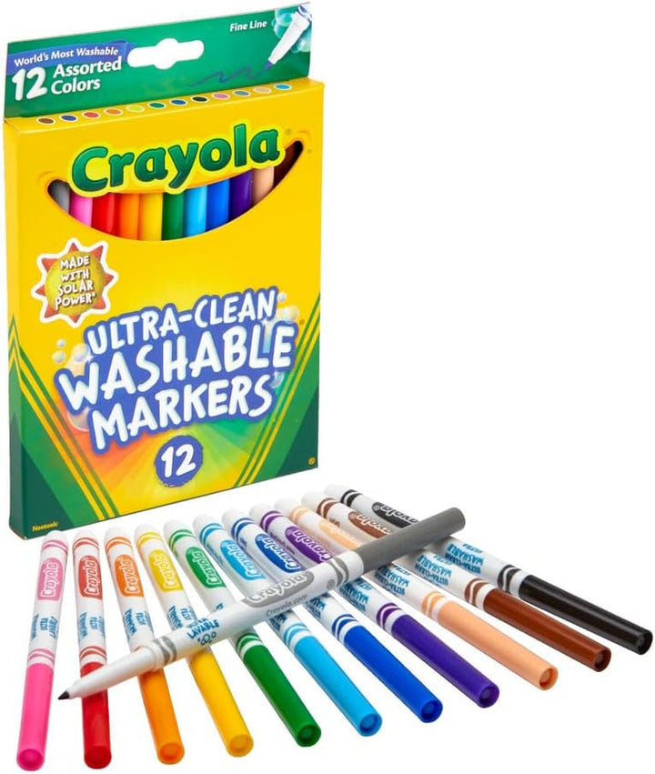 Ultra Clean Fine Line Markers (12Ct), Washable Markers for Kids, Arts & Crafts, Coloring Book Markers, Toddler Gifts