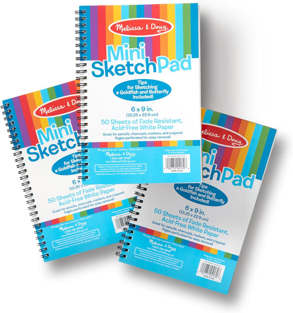 Mini Sketch Pad of Paper (6 X 9 Inches) - 50 Sheets, 3-Pack