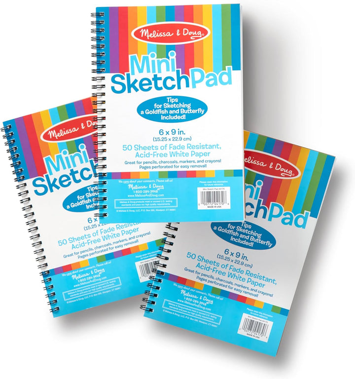 Mini Sketch Pad of Paper (6 X 9 Inches) - 50 Sheets, 3-Pack