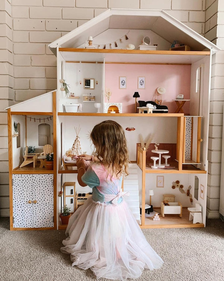 Majestic Mansion Wooden Dollhouse with 34-Piece Accessories, Working Elevator and Garage, Gift for Ages 3+