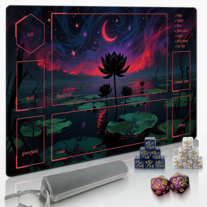 MTG Playmat TCG Playmat -Includes Storage Tube and 7 Dice-Experience Top-Tier Quality and Edge-Locking Waterproof and Non-Slip Mat! (Playmat without Zones, 1-Pretty Purple Fluorescence)