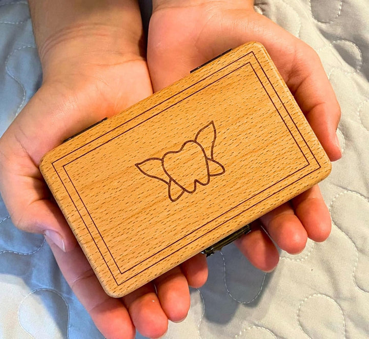 Tooth Fairy Keepsake Box for Girls & Boys, Tooth Fairy Box for 20 Baby Teeth, Wooden Tooth Storage & Saver Box for Lost Teeth, Tooth Fairy Gifts for Birthday (Natural Beech)