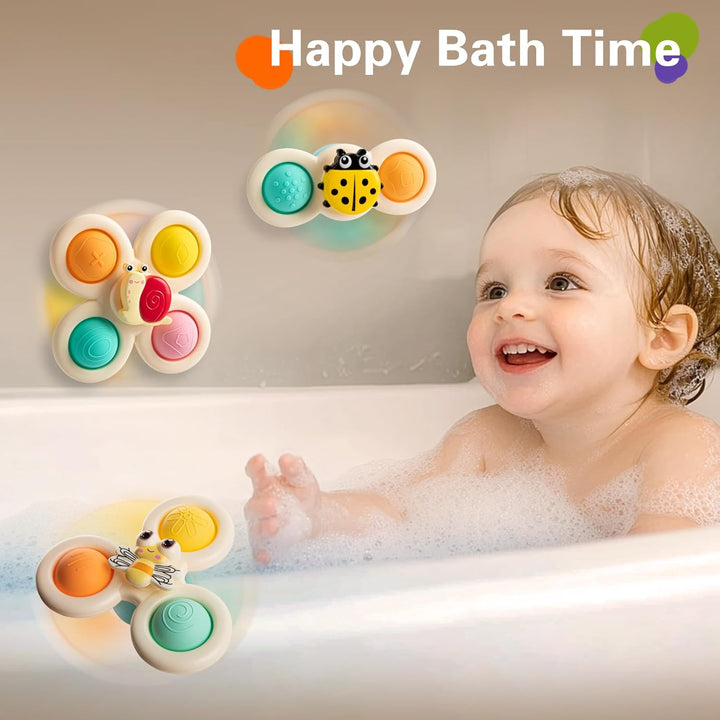 3-Piece Suction Cup Spinner Toys for 1-3 Year Old Boys & Girls - Spinning Sensory Toys for Toddlers 12-18 Months - First Birthday Gifts